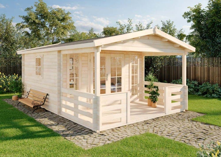 Alpholz Gartenhaus Lappland-40 A aus Holz in braun Holzhaus Wandstärke: 40 mm Inklusive: Terrasse Blockbohlenhaus