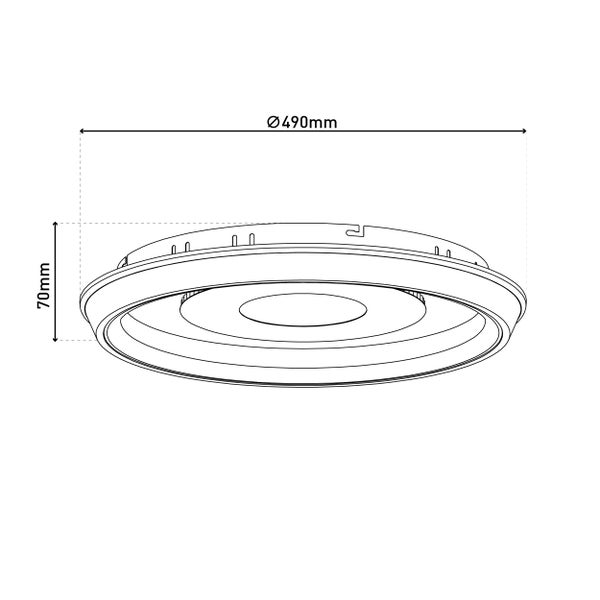 Technische Zeichnung einer Leuchte mit den Maßen 490 mm Durchmesser und 70 mm Höhe