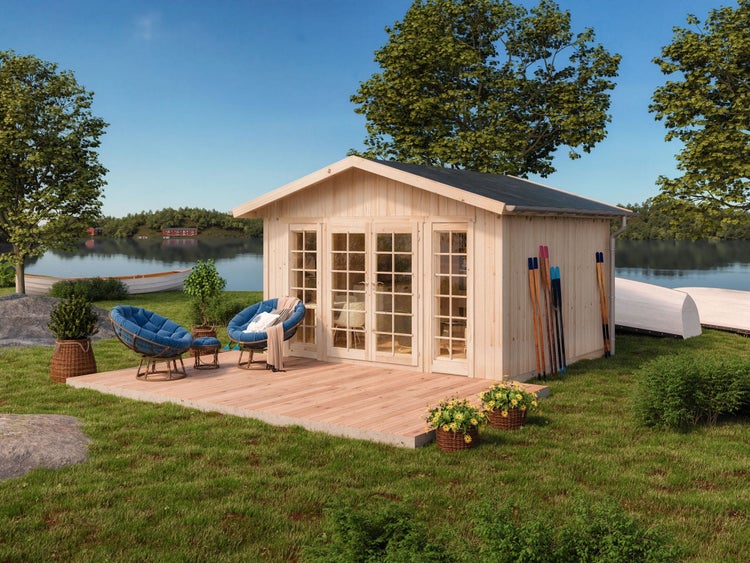 Alpholz Schwedenhaus Julia Gartenhaus aus Holz, Holzhaus mit 70 mm Wandstärke Blockbohlenhaus, Naturbelassen