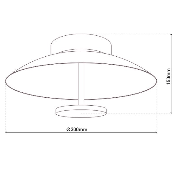 Technische Zeichnung einer Deckenleuchte mit Durchmesser 300 Millimeter und Höhe 150 Millimeter