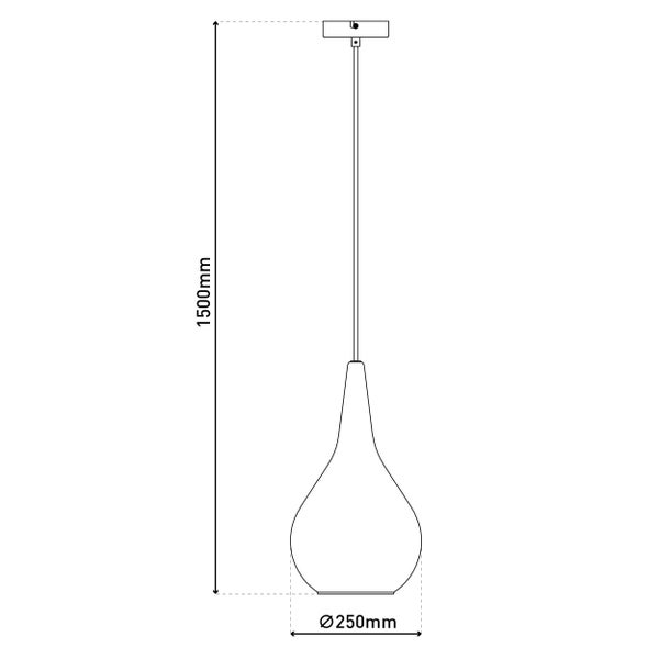 Technische Zeichnung einer Pendelleuchte mit den Maßen 1500 mm Höhe und 250 mm Durchmesser