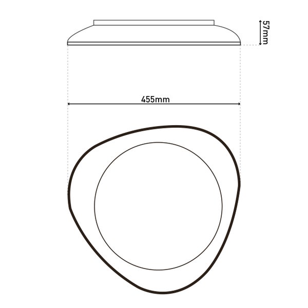 Technische Zeichnung einer Deckenleuchte mit den Maßen 455 mm Breite und 57 mm Höhe