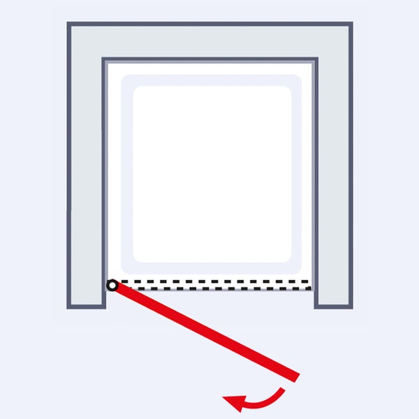 Technische Zeichnung eines Fensterrahmens mit Darstellung der Schwenkbewegung.