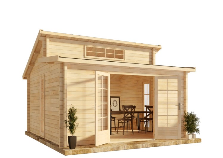 Holzgartenhaus mit Doppeltür und Fenstern