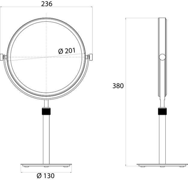 Calmwaters Rasierspiegel/Kosmetikspiegel Standspiegel, 3/1-fach Vergrößerung, chrom, rund, zweiseitige Spiegelfläche, höhenverstellbar, 360° drehbar, Kristallglas, Metall, 80BS6250