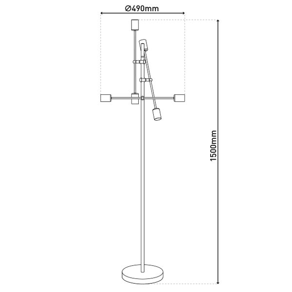 Technische Zeichnung einer Stehlampe mit den Maßen 490 mm Durchmesser und 1500 mm Höhe.