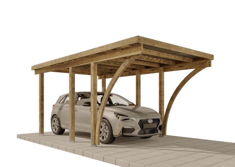 Auto unter einem Carport aus Holz