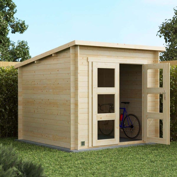 Alpholz Gerätehaus Itury Gartenhaus aus Holz, Holzhaus mit 28 mm Wandstärke, Blockbohlenhaus mit Montagematerial, Naturbelassen 3x2,5m