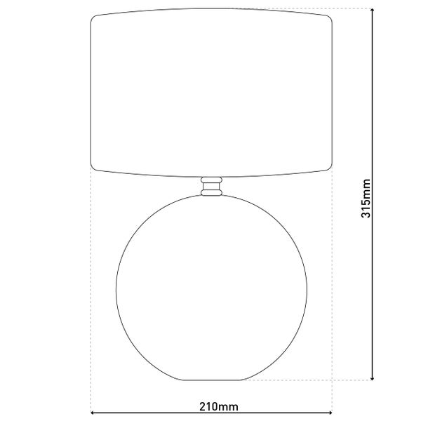 Technische Zeichnung einer Tischleuchte mit den Maßen 210 mm Breite und 315 mm Höhe.