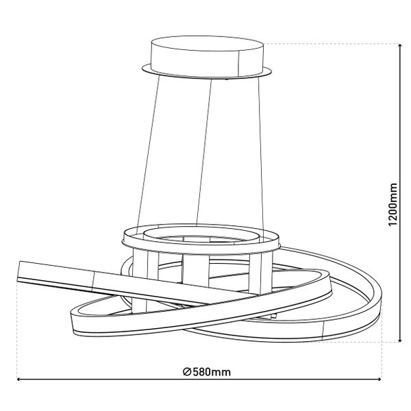 Technische Zeichnung einer Hängeleuchte mit den Maßen 1200 mm Höhe und 580 mm Durchmesser