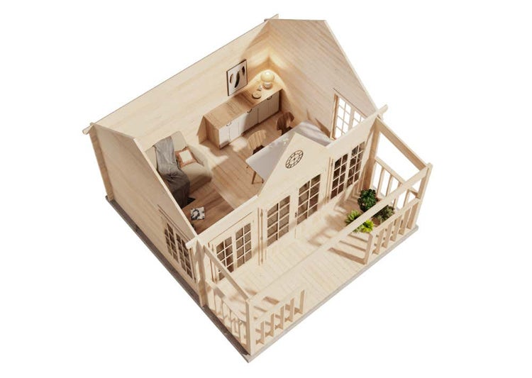 Alpholz Gartenhaus CLOCKHOUSE® Oxford 44 ISO Gartenhaus aus Holz, Holzhaus mit 44 mm Wandstärke inklusive Terrasse, Blockbohlenhaus mit Montagematerial, Naturbelassen 4,2x3,2m