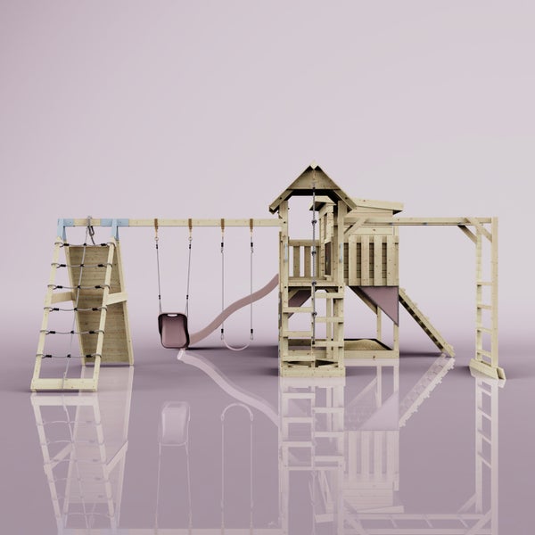 Spielplatz mit Schaukeln, Rutsche und Klettergerüst aus Holz