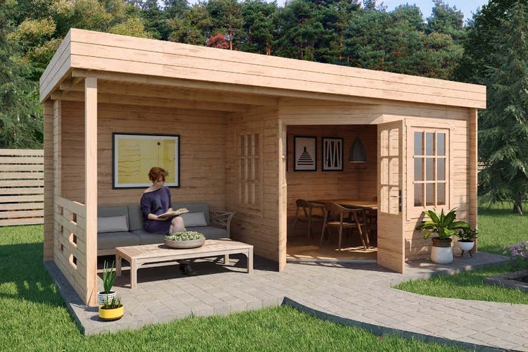 Alpholz Gartenhaus Hanna-40 aus Massiv-holz, Gerätehaus mit 40 mm Wandstärke, Garten Holzhaus inklusive Montagematerial, Geräteschuppen Größe: 598 x 302 cm, Flachdach