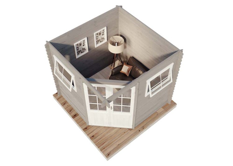 Alpholz 5-Eck Gartenhaus Sunny-B aus Massivholz Grau (Imprägnierung)| Gerätehaus mit 28 mm Wandstärke, Garten Holzhaus inklusive Montagematerial, Geräteschuppen Größe: 250 x 250 cm, Spitzdach