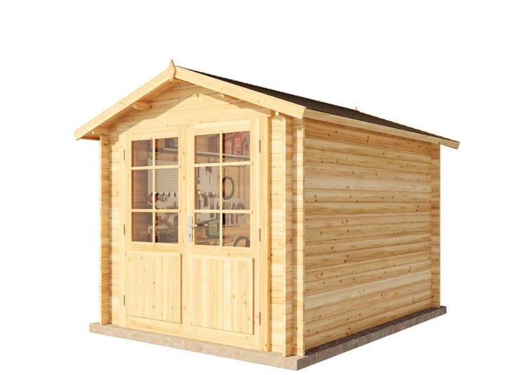 Alpholz Gartenhaus Bremen B aus Massiv-holz, Gerätehaus mit 28 mm Wandstärke, Garten Holzhaus mit Imprägnierung (pinie), Geräteschuppen Größe: 250 x 320 cm, Satteldach