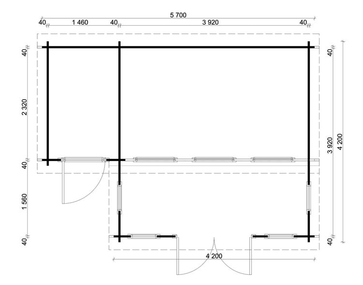 Grundriss eines Gartenhauses mit Maßen.