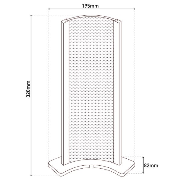 Technische Zeichnung eines Raumtrenners mit den Maßen 320 mm Höhe, 195 mm Breite und 82 mm Tiefe.
