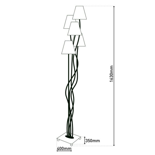 Stehleuchte mit fünf Lampenschirmen
