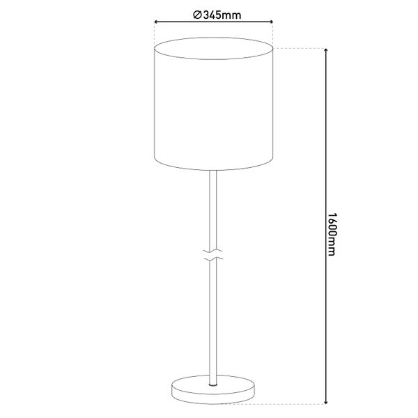 Technische Zeichnung einer Stehlampe mit den Maßen 345 mm Durchmesser und 1600 mm Höhe