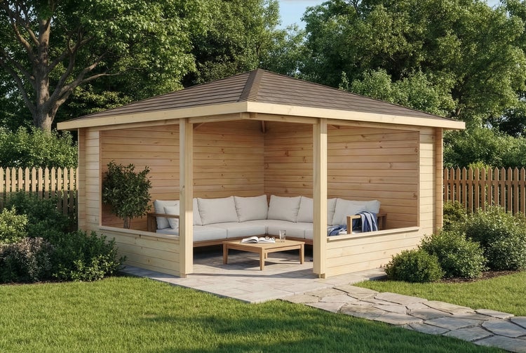 Szene mit Ziergräsern und anderen Gartenpflanzen in einem Gartenbeet.