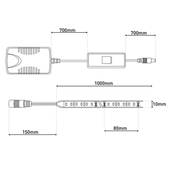 Abbildung der Produktabmessungen einer LED-Leuchte mit Angaben in Millimetern