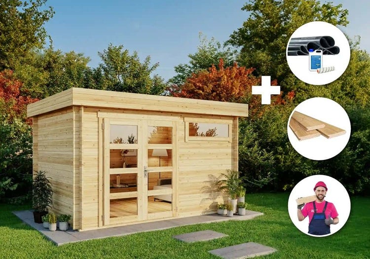 Alpholz Premium Gartenhaus-Set Leandro 394x268cm inkl. Boden, Dach & Aufbauservice