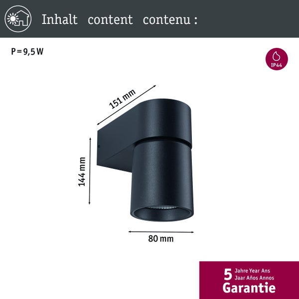 LED Außenwandleuchte Kimu insektenfreundlich IP44 zylindrisch 80 mm 2200K 7,8W 500lm 230V 70° Anthrazit Aluminium