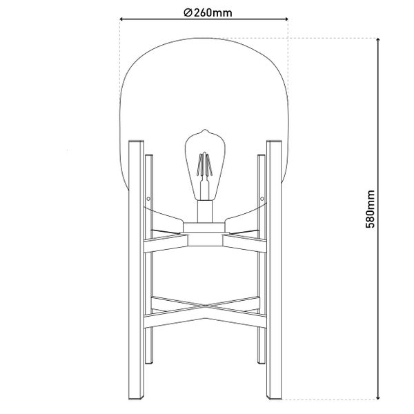 Skizze einer Stehlampe mit den Maßen 260 mm Durchmesser und 580 mm Höhe