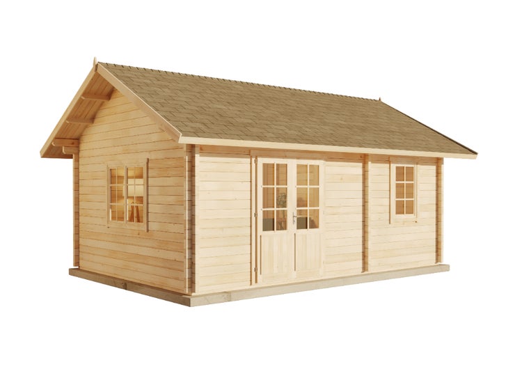 Holzgartenhaus mit Fenstern und Doppeltür