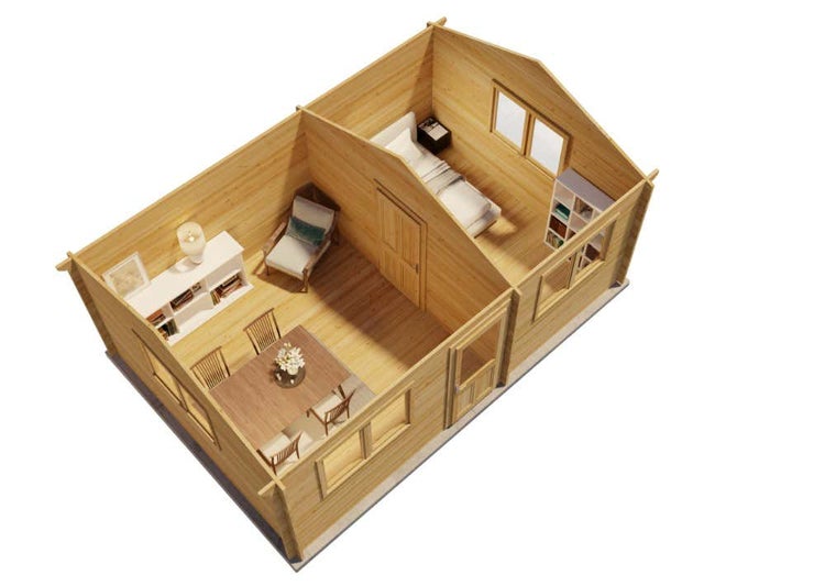 Gartenhaus aus Holz mit Fenstern und Tür