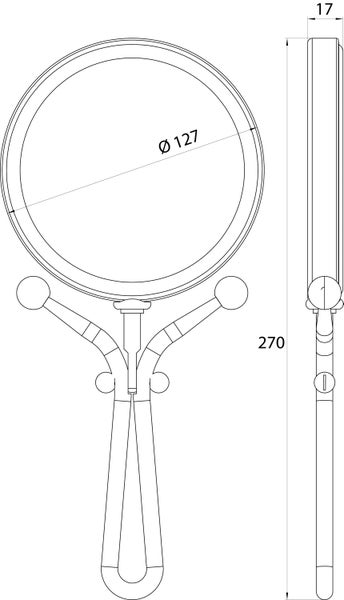 Calmwaters Reisespiegel Handspiegel, 5/1-fach Vergrößerung, chrom, rund, zweiseitige Kristallglas-Spiegelfläche, geschwungener Metallgriff, 127 mm, 80BS6256
