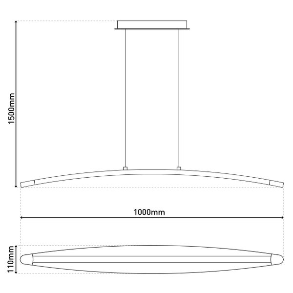 Technische Zeichnung einer Pendelleuchte mit Maßangaben