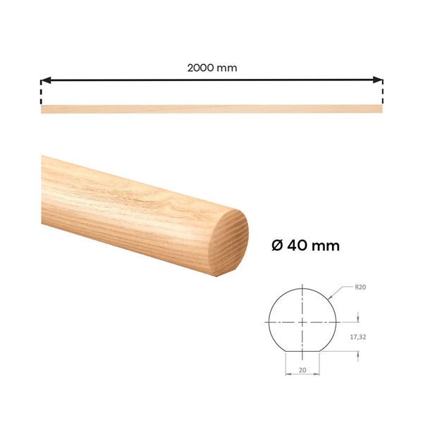 Wandhandlauf-Set rund aus Holz + Befestigungsstützen