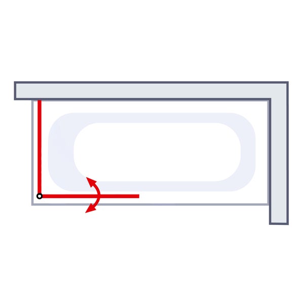 Skizze einer Badewanne mit rotem Drehpunkt und Pfeilen