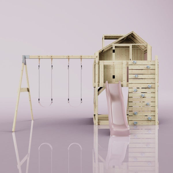 OutdoorToys Spielturm Lasse aus Holz in Rosa Kinderschaukel
