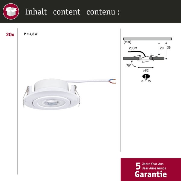 Maßzeichnung einer Wandleuchte mit 550 mm Breite und 171 mm Höhe sowie 5 Jahren Garantie.