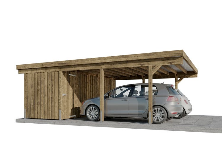 Alpholz Doppelcarport Salzburg Carport aus Holz, Unterstand Überdachung, Naturbelassen 6x7,3m