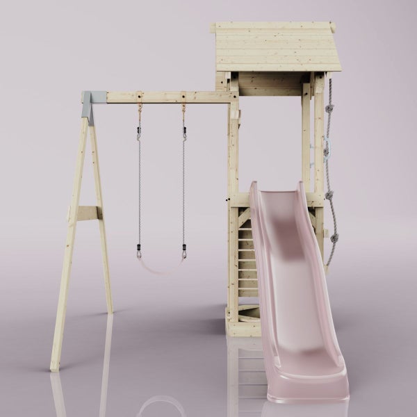 Spielturm mit Schaukel, Rutsche und Kletterseil für den Garten