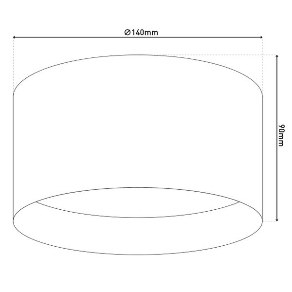 Illustration eines Zylinders mit einem Durchmesser von 140 mm und einer Höhe von 90 mm.