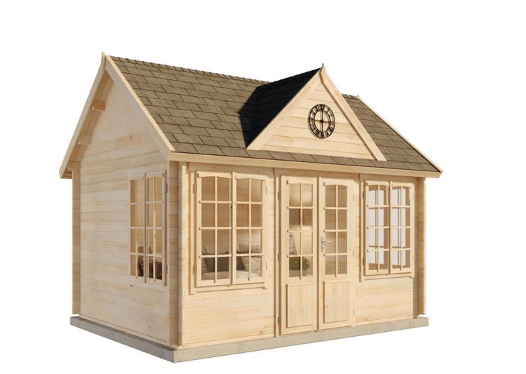 Alpholz Gartenhaus CLOCKHOUSE® 70 Royal ISO Gartenhaus aus Holz, Holzhaus mit 70 mm Wandstärke, Blockbohlenhaus mit Montagematerial, Naturbelassen 4,2x3,2m