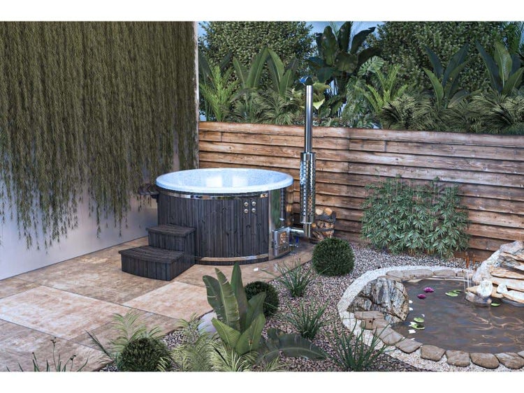 FinnTherm Badefass Stockholm Spa Edition Deluxe aus Holz in Schwarz 2x2m