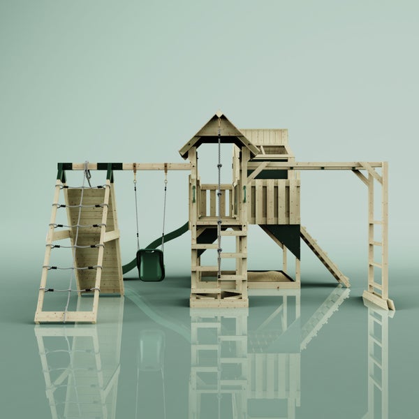 Holzspielplatz mit Rutsche, Schaukel und Kletterwand für den Außenbereich