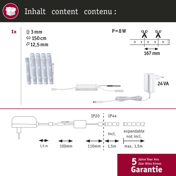 MaxLED 1000 Basis Set 3 Meter LED Streifen fuer indirekte Raumbeleuchtung in einem modern eingerichteten Wohnzimmer mit Sofa und Pflanzen.