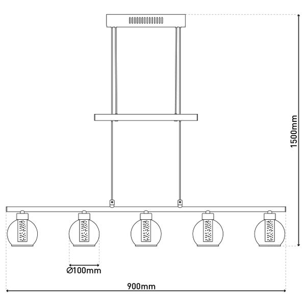 Hängeleuchte mit fünf Glaskugeln