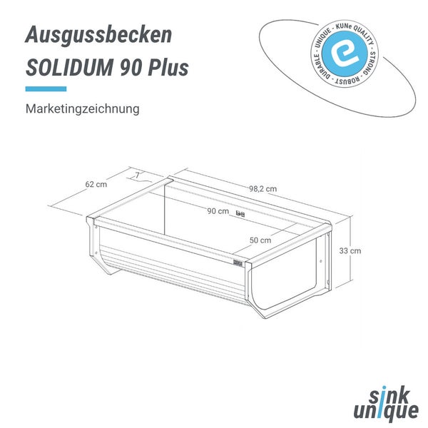 Ausgussbecken Solidum 90 Plus mit Maßangaben