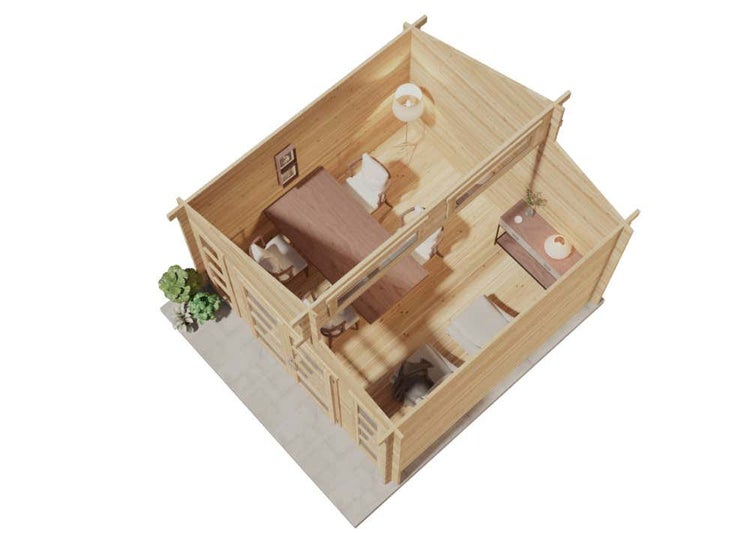 Alpholz Doppel-Pultdach Gartenhaus Vinea-40 Gartenhaus aus Holz in natur, Holzhaus mit 40 mm Wandstärke, Blockbohlenhaus mit Montagematerial imprägniert 3,5x3,5m