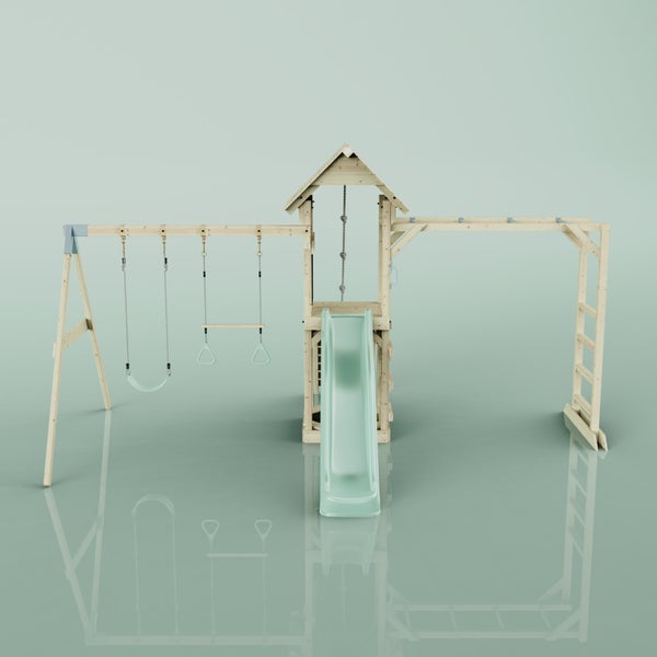 OutdoorToys Spielturm Örebro aus Holz in Grün Trapezstange