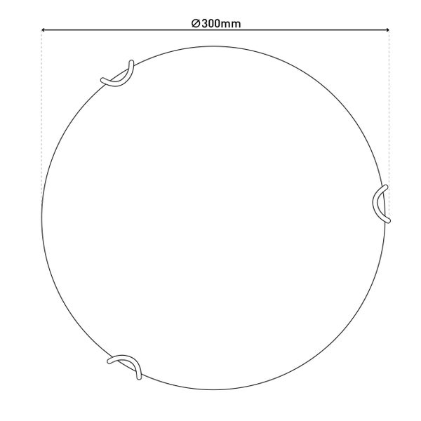 Technische Zeichnung einer runden Platte mit einem Durchmesser von 300 Millimetern.