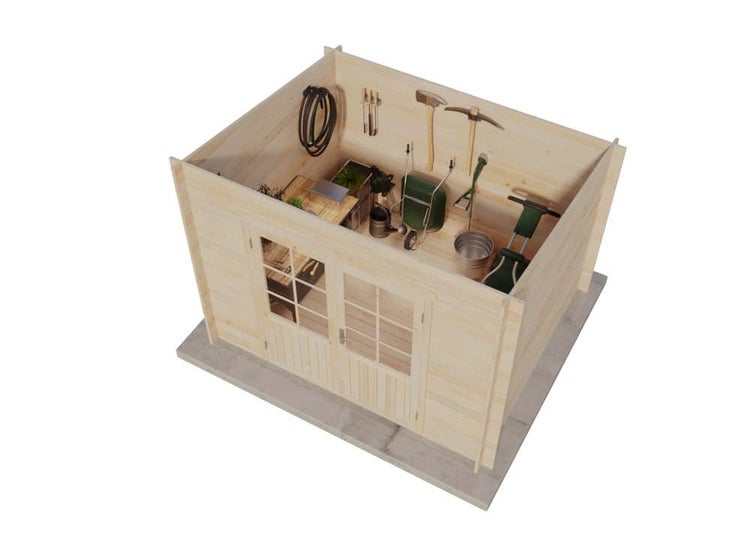 Alpholz Pultdach Gartenhaus Maria Gartenhaus aus Holz in Pinie, Holzhaus mit 28 mm Wandstärke, Blockbohlenhaus mit Montagematerial imprägniert 3x2,5m