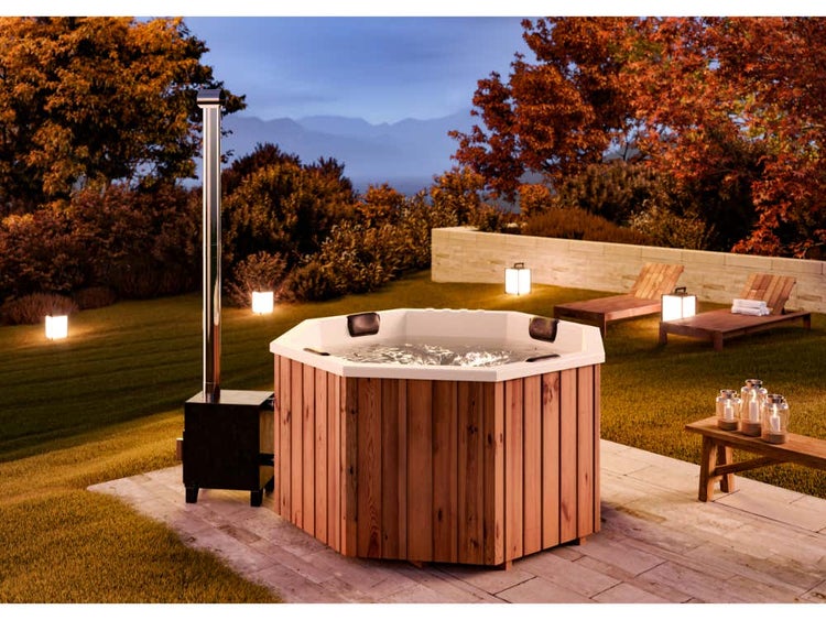 FinnTherm Badefass Kopenhagen Spa Edition aus Holz in Grau 2x2m